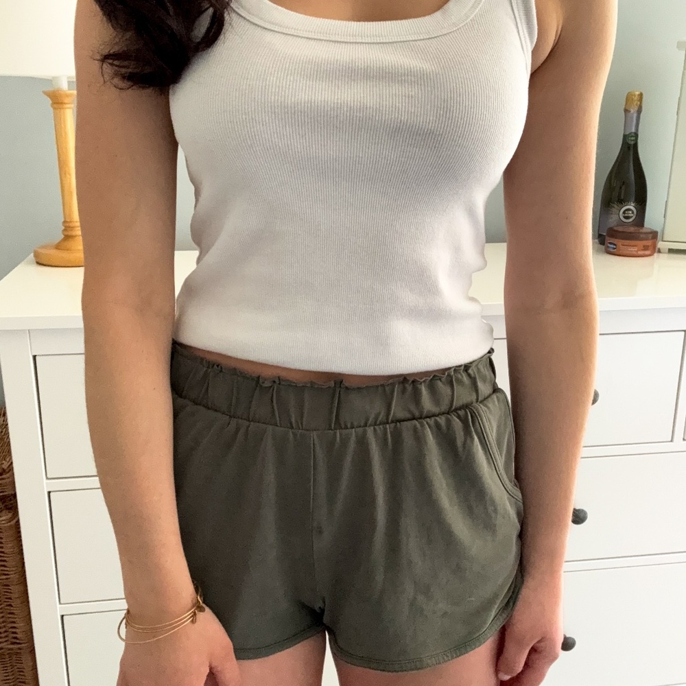 Garage Garage Olive Green Soft Dolphin Hem Lounge Shorts
